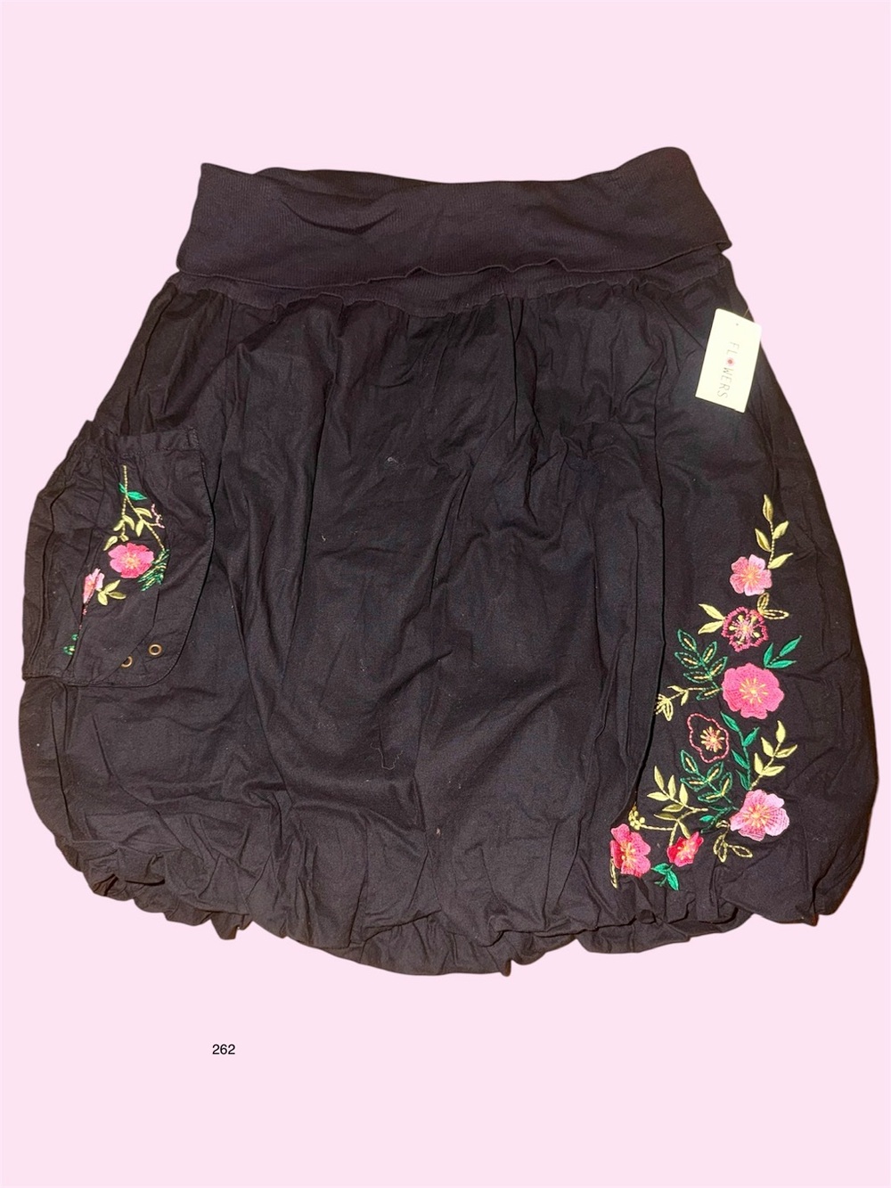 *new* Black Embroidered Bubble Skirt with Pink Floral Detail